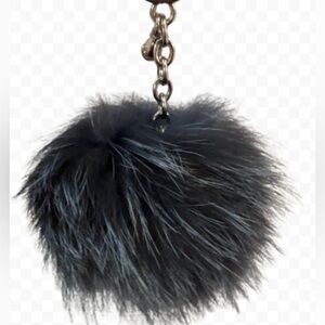Michael Kors Fox Fur Teal Keychain Pom Pom Handbag Charm Silver Hardware